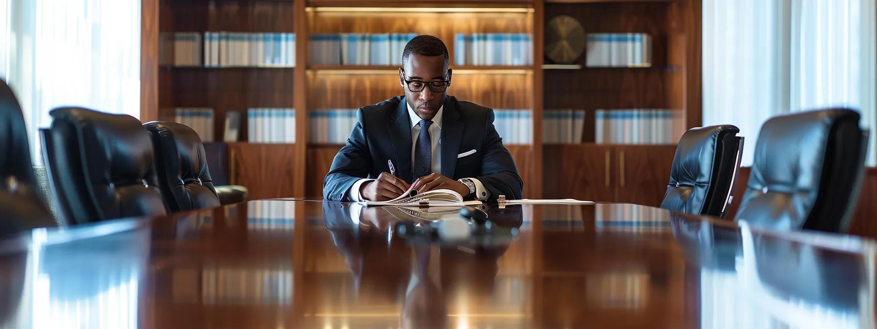 a professional sitting at a sleek conference table meticulously reviewing the florida a professional sitting at a sleek conference table meticulously reviewing the florida