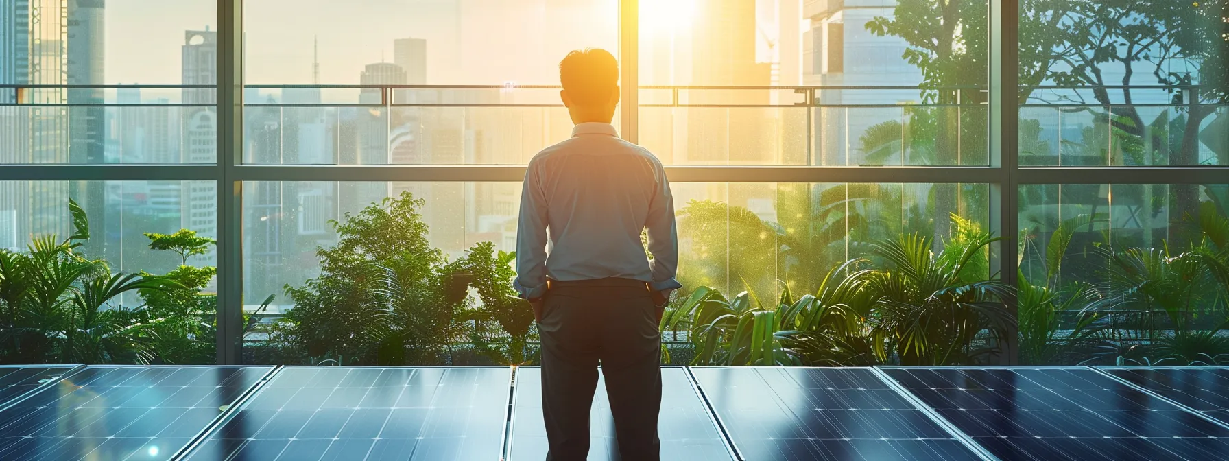 a professional solar energy consultant stands in a modern office, analyzing detailed solar panel size charts on a sleek digital tablet while sunlight streams through the large windows, reflecting the importance of precision in residential solar system planning. a professional solar energy consultant stands in a modern office, analyzing detailed solar panel size charts on a sleek digital tablet while sunlight streams through the large windows, reflecting the importance of precision in residential solar system planning.