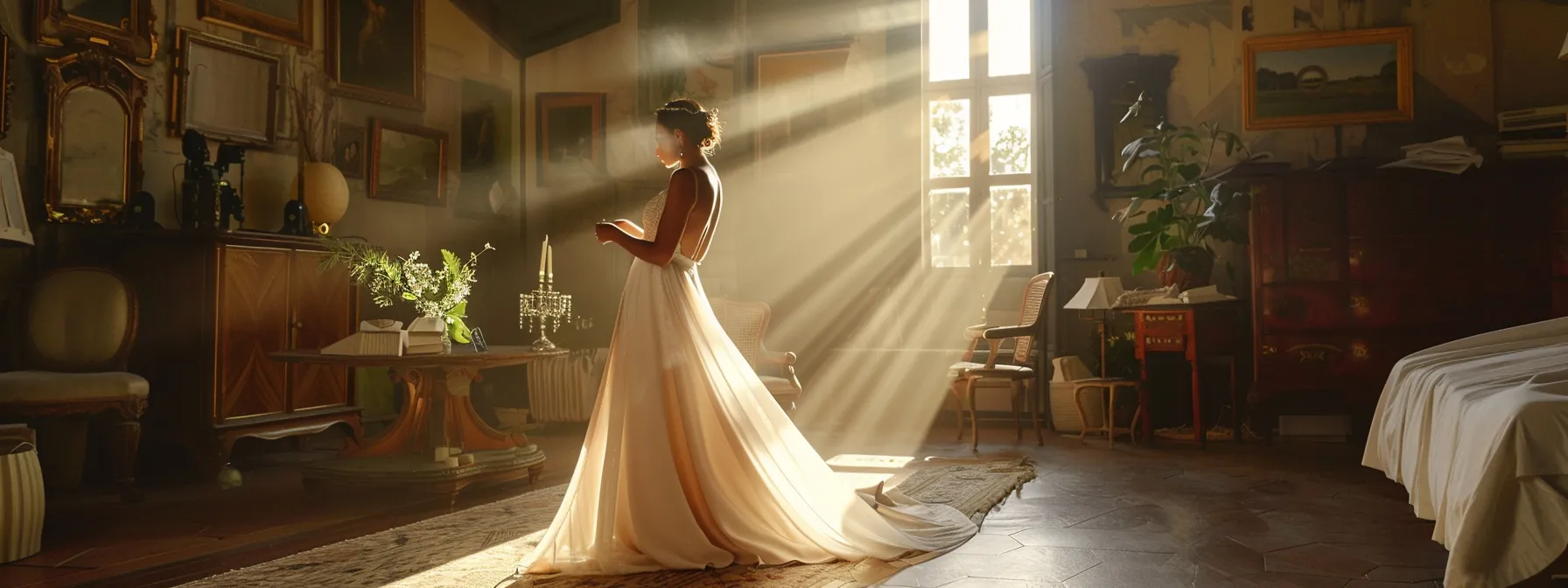 a radiant bride stands in a sunlit fitting room, gracefully draped in a luxurious gown, thoughtfully discussing alterations with a meticulous tailor, creating an atmosphere of trust and anticipation for her wedding day. a radiant bride stands in a sunlit fitting room, gracefully draped in a luxurious gown, thoughtfully discussing alterations with a meticulous tailor, creating an atmosphere of trust and anticipation for her wedding day.