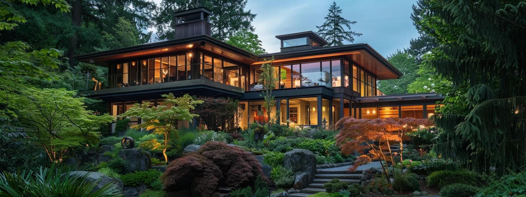 a radiant, modern luxury home emerges amidst lush greenery, showcasing a collaboration between nature and architectural elegance, inviting a sense of connection and harmony. a radiant, modern luxury home emerges amidst lush greenery, showcasing a collaboration between nature and architectural elegance, inviting a sense of connection and harmony.