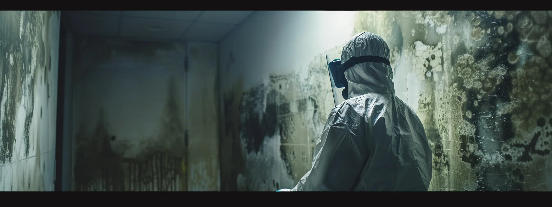 a realistic and candid indoor scene depicts a focused professional wearing personal protective equipment while assessing mold contamination on a wall in a dimly lit office space, emphasizing the urgency and seriousness of mold remediation efforts. a realistic and candid indoor scene depicts a focused professional wearing personal protective equipment while assessing mold contamination on a wall in a dimly lit office space, emphasizing the urgency and seriousness of mold remediation efforts.