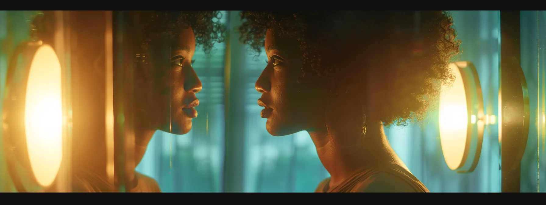 a reflective individual gazes intently into a mirror, surrounded by the warm glow of a softly lit room, symbolizing the deep self-assessment necessary for successful franchise ownership. a reflective individual gazes intently into a mirror, surrounded by the warm glow of a softly lit room, symbolizing the deep self-assessment necessary for successful franchise ownership.