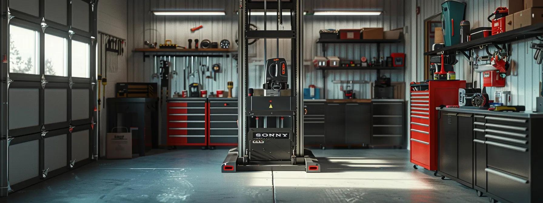 Top Factors to Consider When Buying a Four-Post Car Lift a robust four-post automotive lift stands prominently in a modern professional garage, showcasing its heavy-duty steel columns and reinforced lift arms against a backdrop of neatly organized tools and equipment, emphasizing structural integrity and precision engineering.