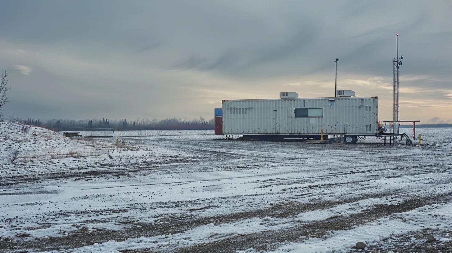 a rugged industrial trailer sits in a snow-dusted gravel lot at a remote job site in northwestern ontario, while a mobile office container looms nearby under a stark overcast sky, symbolizing the critical importance of maintaining a reliable electrical system for safety and compliance. a rugged industrial trailer sits in a snow-dusted gravel lot at a remote job site in northwestern ontario, while a mobile office container looms nearby under a stark overcast sky, symbolizing the critical importance of maintaining a reliable electrical system for safety and compliance.