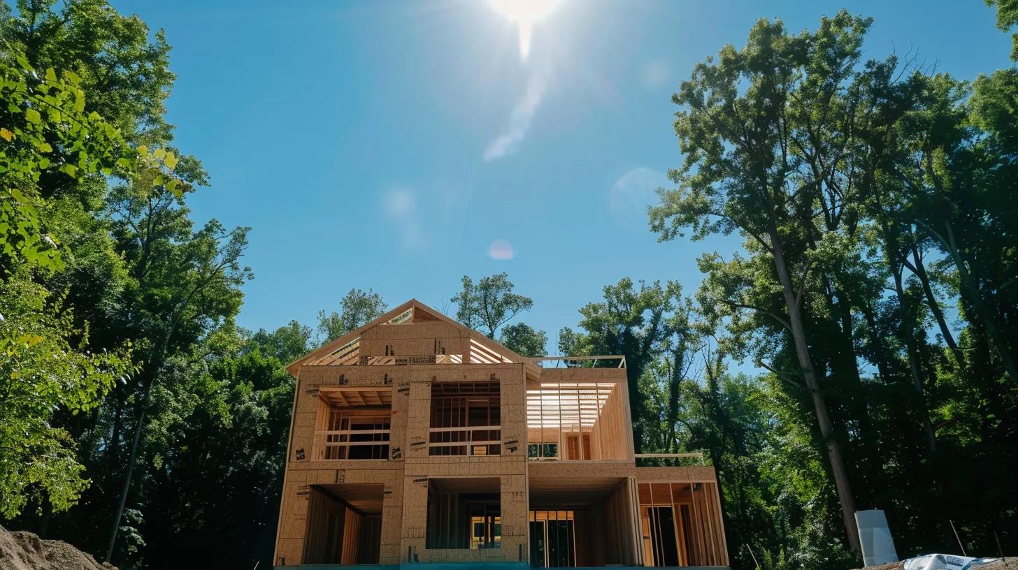 a serene and inviting custom home under construction, showcasing thoughtful architectural designs and materials, set against a backdrop of lush greenery and a clear blue sky that symbolizes the journey of prospective homeowners navigating building costs. a serene and inviting custom home under construction, showcasing thoughtful architectural designs and materials, set against a backdrop of lush greenery and a clear blue sky that symbolizes the journey of prospective homeowners navigating building costs.