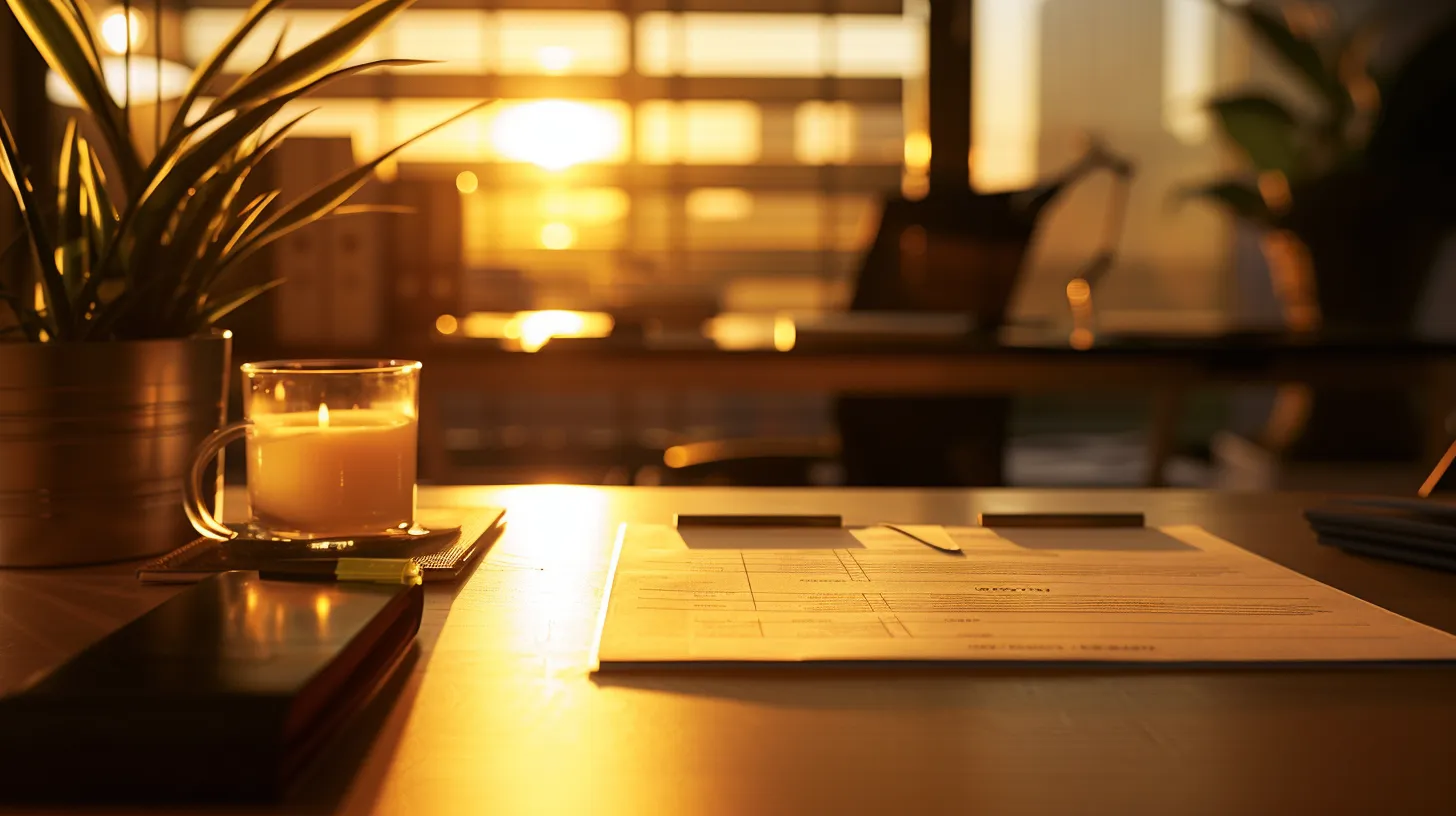 a serene and organized office space features a clear document representing an advance directive, with soft, warm lighting illuminating a thoughtful arrangement of essential estate planning materials, symbolizing empowerment and control over healthcare decisions. a serene and organized office space features a clear document representing an advance directive, with soft, warm lighting illuminating a thoughtful arrangement of essential estate planning materials, symbolizing empowerment and control over healthcare decisions.