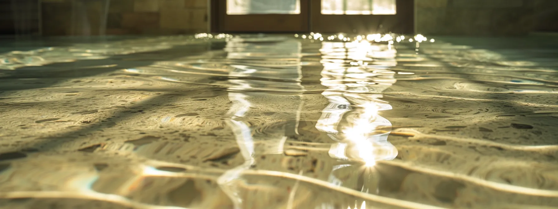 a serene basement scene showcases clear water pooling on a stylish concrete floor, with subtle reflections highlighting the urgent need for waterproofing solutions like french drains, emphasizing the importance of protection against potential floods in northern indiana and kentucky. a serene basement scene showcases clear water pooling on a stylish concrete floor, with subtle reflections highlighting the urgent need for waterproofing solutions like french drains, emphasizing the importance of protection against potential floods in northern indiana and kentucky.