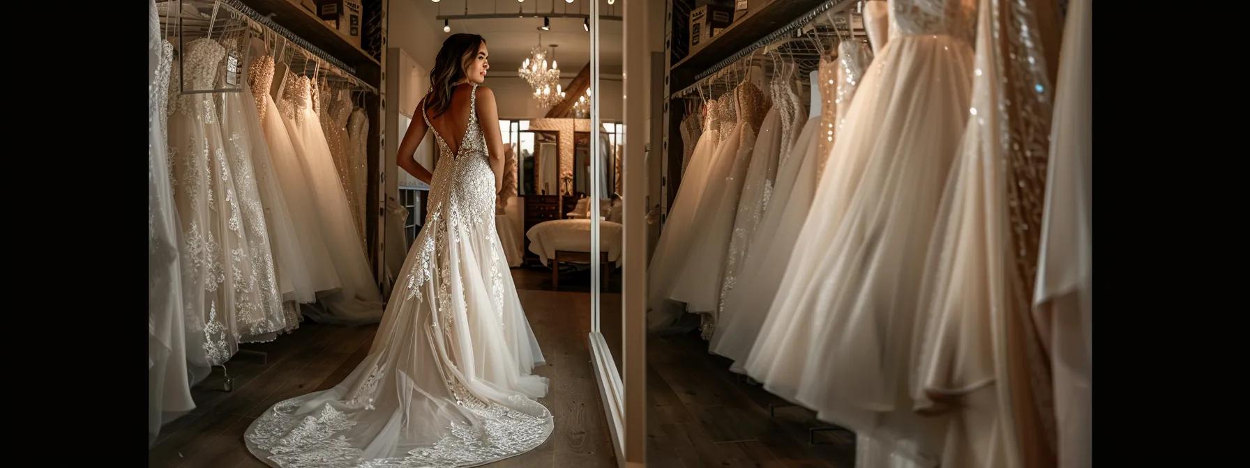 a serene bridal fitting studio showcases a radiant bride in an elegantly tailored gown, surrounded by luxurious fabrics and soft lighting that highlights her joyful expression as she admires her reflection, embodying the personalized support and emotional reassurance of local bridal fitting services. a serene bridal fitting studio showcases a radiant bride in an elegantly tailored gown, surrounded by luxurious fabrics and soft lighting that highlights her joyful expression as she admires her reflection, embodying the personalized support and emotional reassurance of local bridal fitting services.