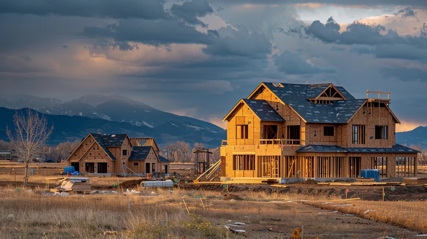 a serene custom home in progress fades into the background. a serene custom home in progress fades into the background.