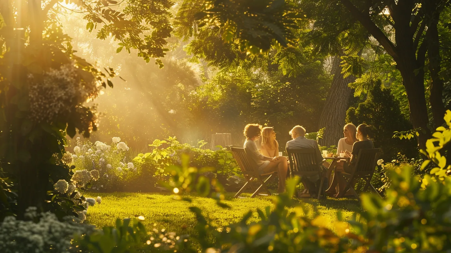 a serene family gathering in a sunlit garden, surrounded by lush greenery, where members are peacefully discussing their future plans and sharing smiles, embodying the harmony and reassurance that comprehensive estate planning brings. a serene family gathering in a sunlit garden, surrounded by lush greenery, where members are peacefully discussing their future plans and sharing smiles, embodying the harmony and reassurance that comprehensive estate planning brings.