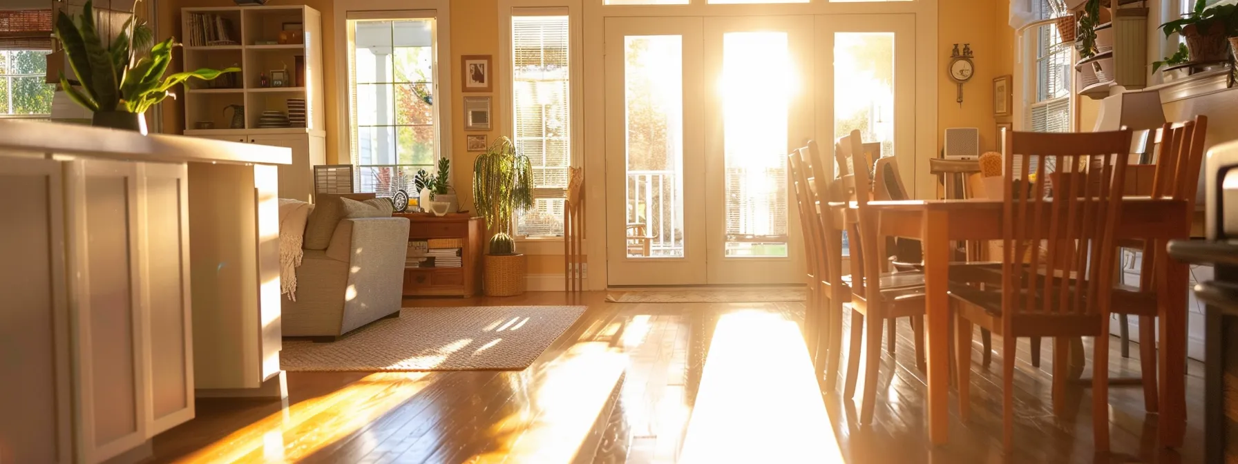 a serene home interior in fort mill, sc, bathed in warm, natural light, showcases pristine, dry walls and inviting spaces, symbolizing effective moisture control and a mold-free environment.