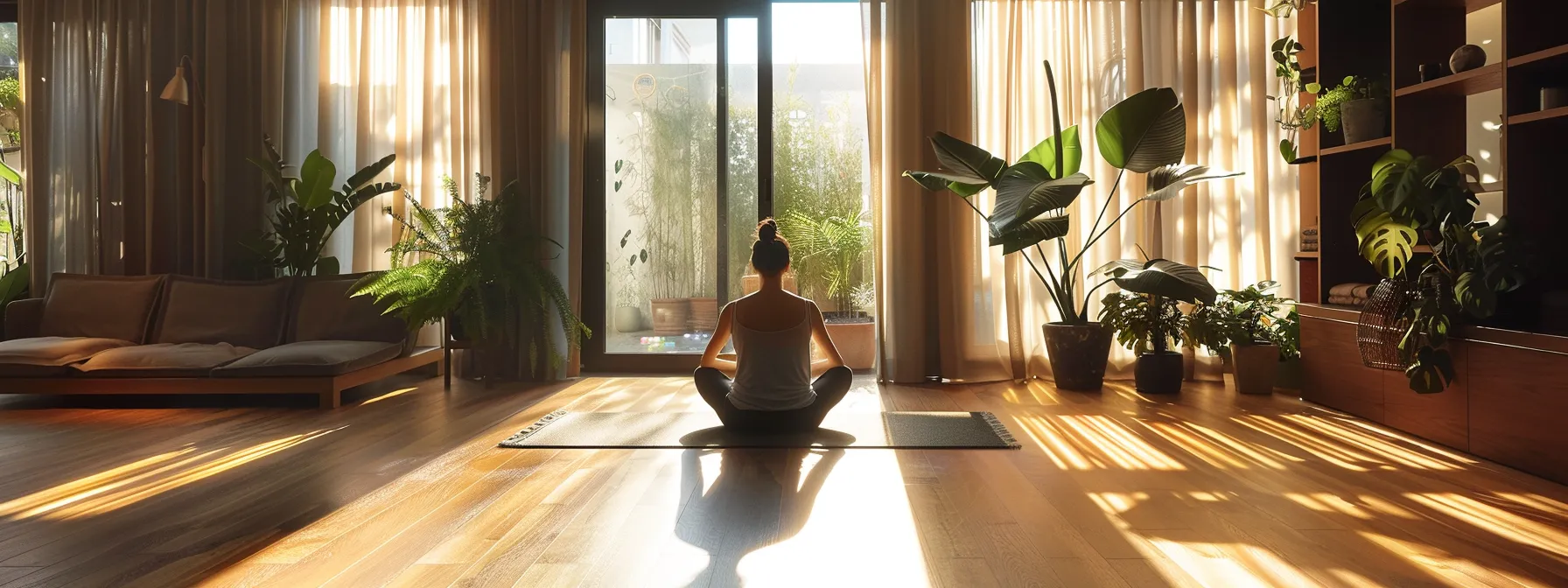 a serene indoor wellness studio, featuring a cozy mat with a person practicing gentle back stretches while surrounded by calming ambient lighting and minimalist decor, emphasizes relaxation and back pain relief techniques.