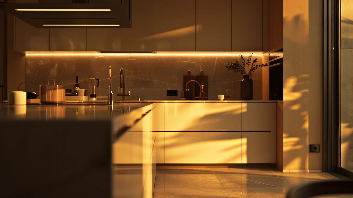 a serene, modern kitchen bathed in warm light showcases elegant cabinetry and sleek countertops, symbolizing the expertise and style in remodeling that property owners seek when evaluating contractor portfolios. a serene, modern kitchen bathed in warm light showcases elegant cabinetry and sleek countertops, symbolizing the expertise and style in remodeling that property owners seek when evaluating contractor portfolios.