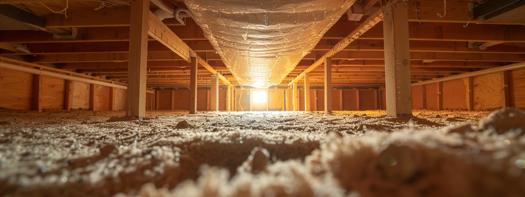 a serene, newly encapsulated crawlspace in fort mill, bathed in soft, natural light, showcases pristine insulation and a mold-free environment, symbolizing enhanced home comfort and health benefits.