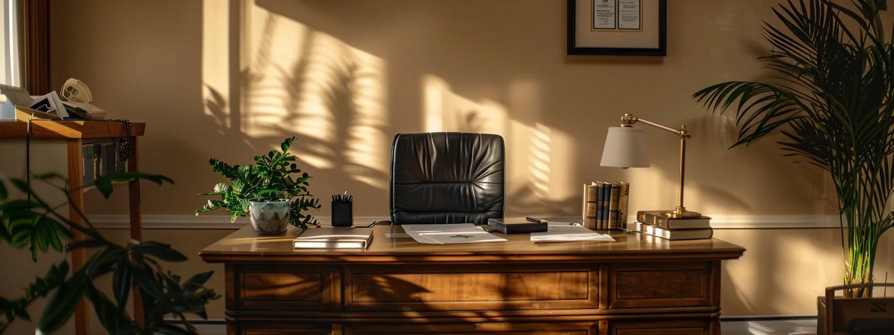 a serene, softly lit office space in gainesville, florida, featuring a dignified table adorned with elegant brochures and informational materials on cremation pre-planning, emphasizing the importance of thoughtful memorial services.