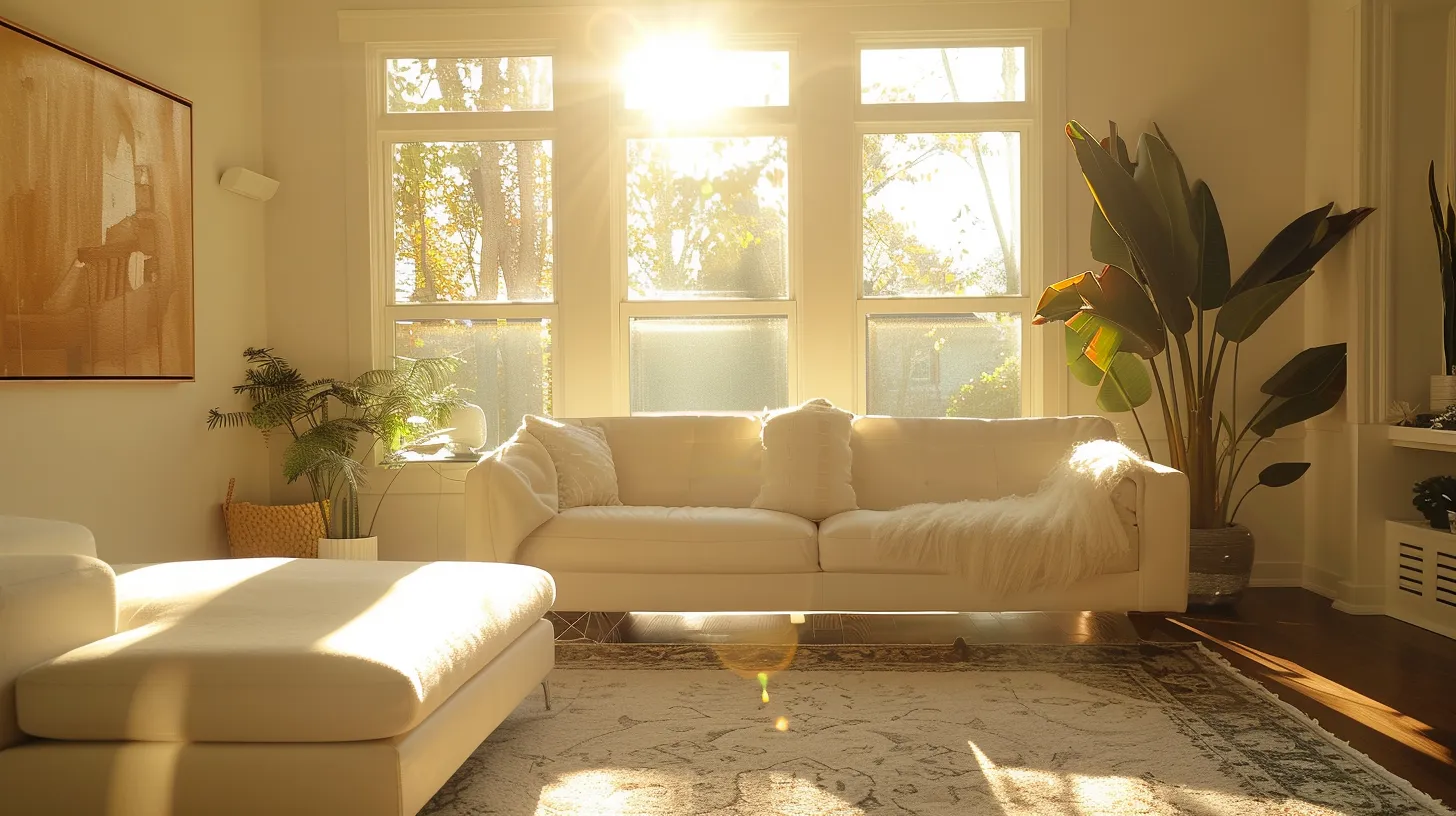 a serene, sunlit living room in clarksville, tn, showcasing a sparkling clean space with immaculate surfaces, emphasizing the importance of thoughtful cleaning service selection for a harmonious home.