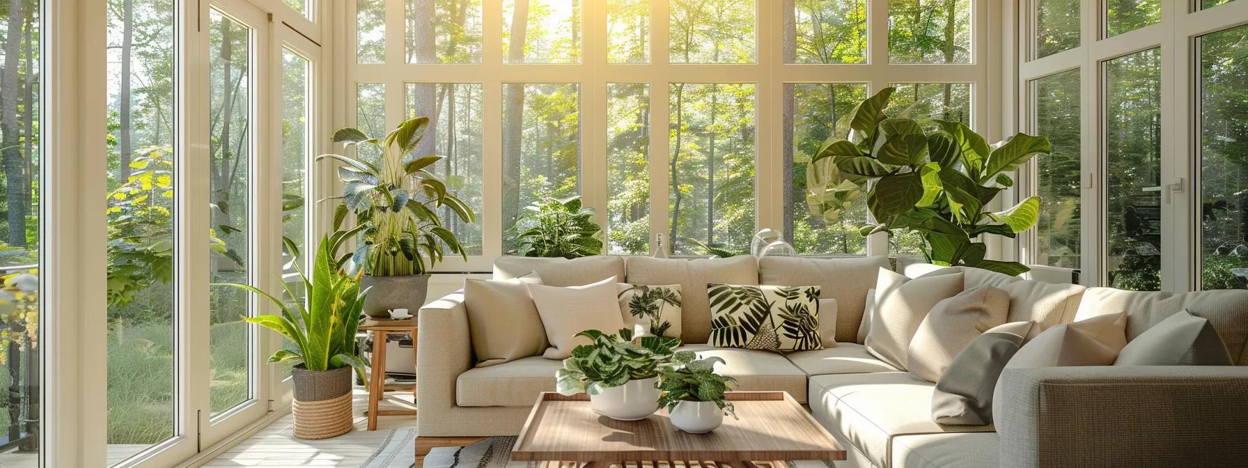 a serene sunroom bathed in natural light features an open-concept layout that seamlessly merges indoor elegance with lush outdoor views, creating an inviting space for relaxation and connection with nature. a serene sunroom bathed in natural light features an open-concept layout that seamlessly merges indoor elegance with lush outdoor views, creating an inviting space for relaxation and connection with nature.