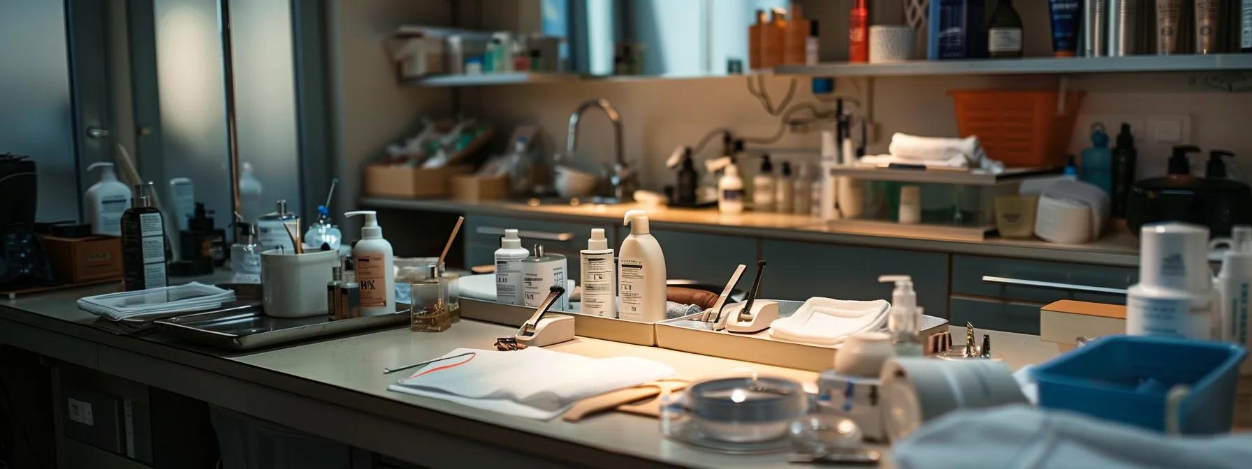 a serene, well-lit professional salon interior showcases a waxing station, featuring sanitized tools and disposable materials, creating a clean and inviting atmosphere for clients seeking a premium skincare experience.