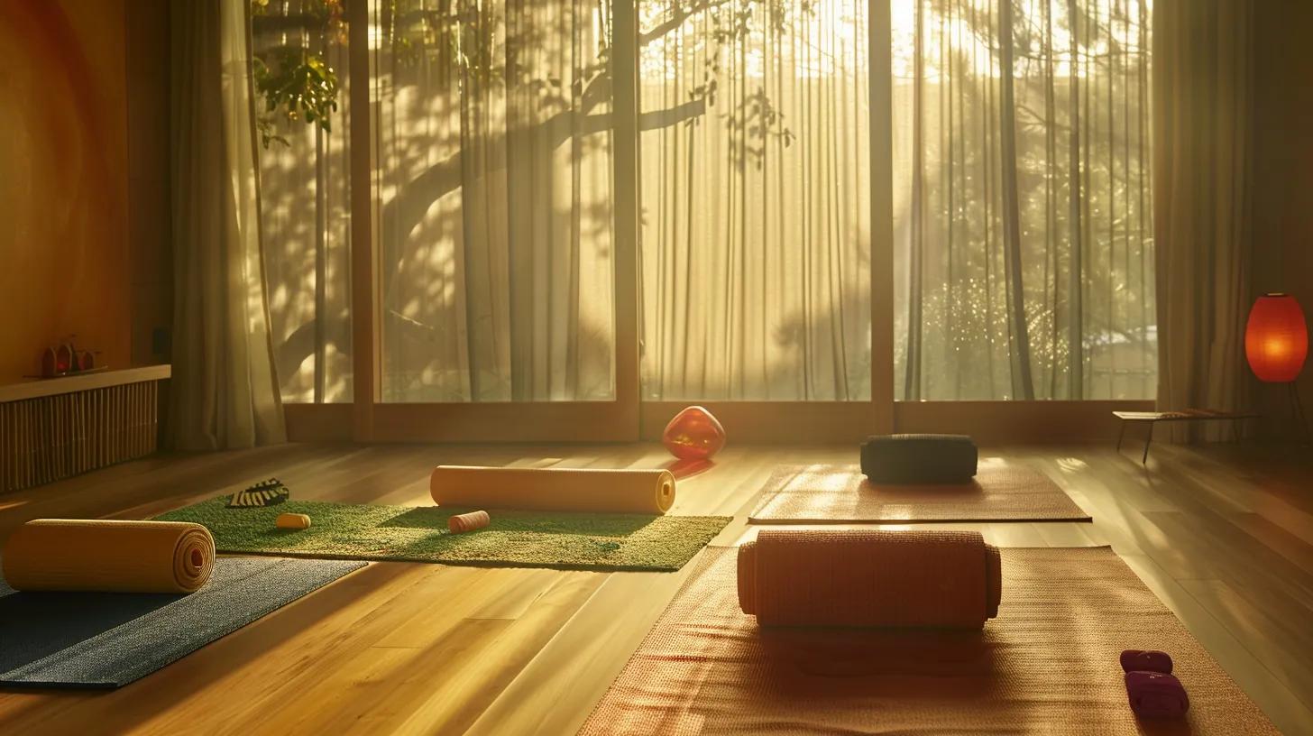 a serene yoga studio bathed in soft, natural light showcases an array of vibrant yoga mats in various textures and thicknesses, inviting practitioners to thoughtfully select their ideal practice surface. a serene yoga studio bathed in soft, natural light showcases an array of vibrant yoga mats in various textures and thicknesses, inviting practitioners to thoughtfully select their ideal practice surface.