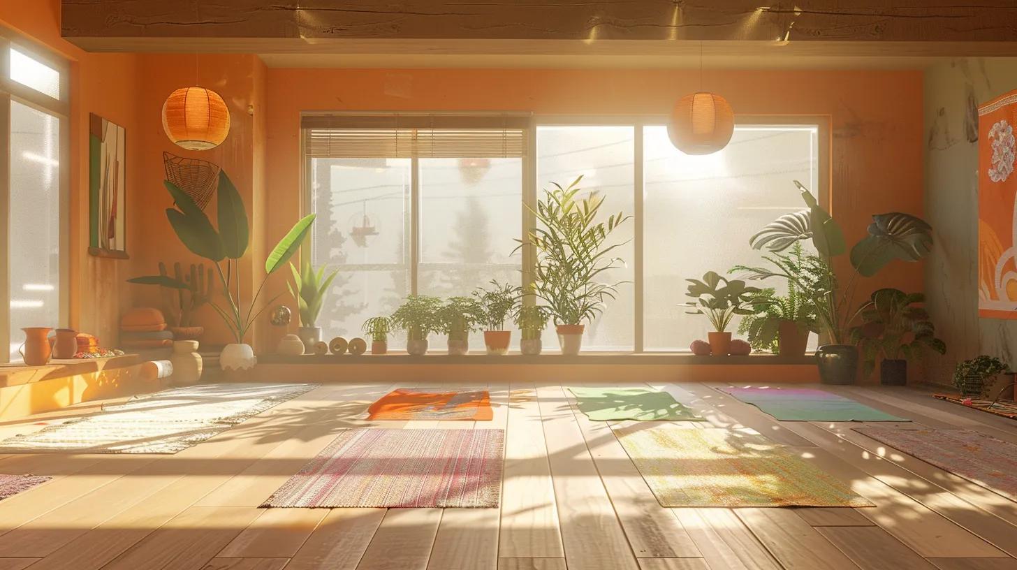 a serene yoga studio is bathed in soft, natural light, showcasing an array of eco-friendly yoga mats in diverse textures and vibrant designs, inviting practitioners to find their perfect balance of comfort and style. a serene yoga studio is bathed in soft, natural light, showcasing an array of eco-friendly yoga mats in diverse textures and vibrant designs, inviting practitioners to find their perfect balance of comfort and style.