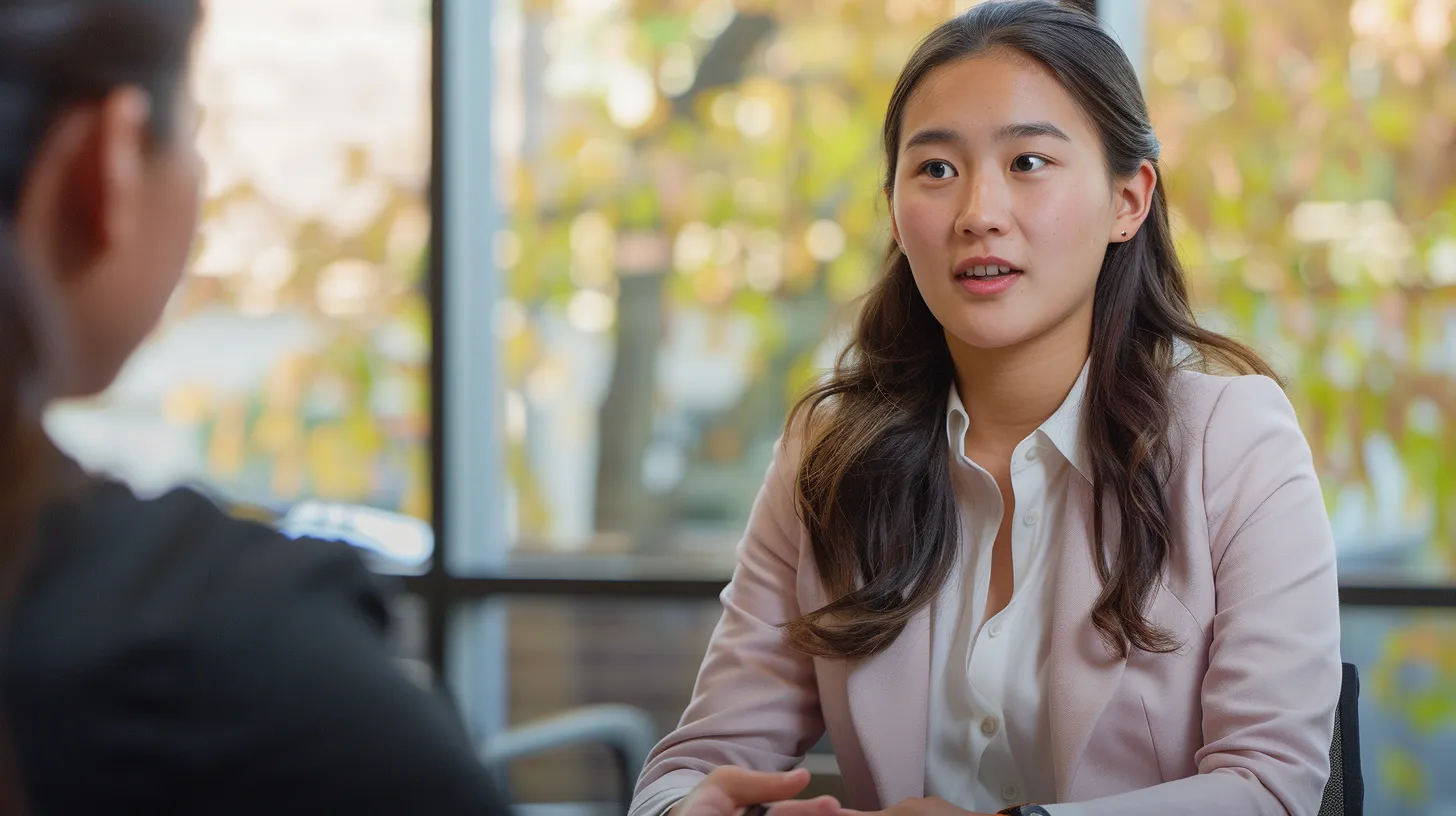 a sharply dressed candidate confidently engages with a panel of interviewers in a modern office setting, showcasing professionalism and approachability through focused expressions and poised body language. a sharply dressed candidate confidently engages with a panel of interviewers in a modern office setting, showcasing professionalism and approachability through focused expressions and poised body language.