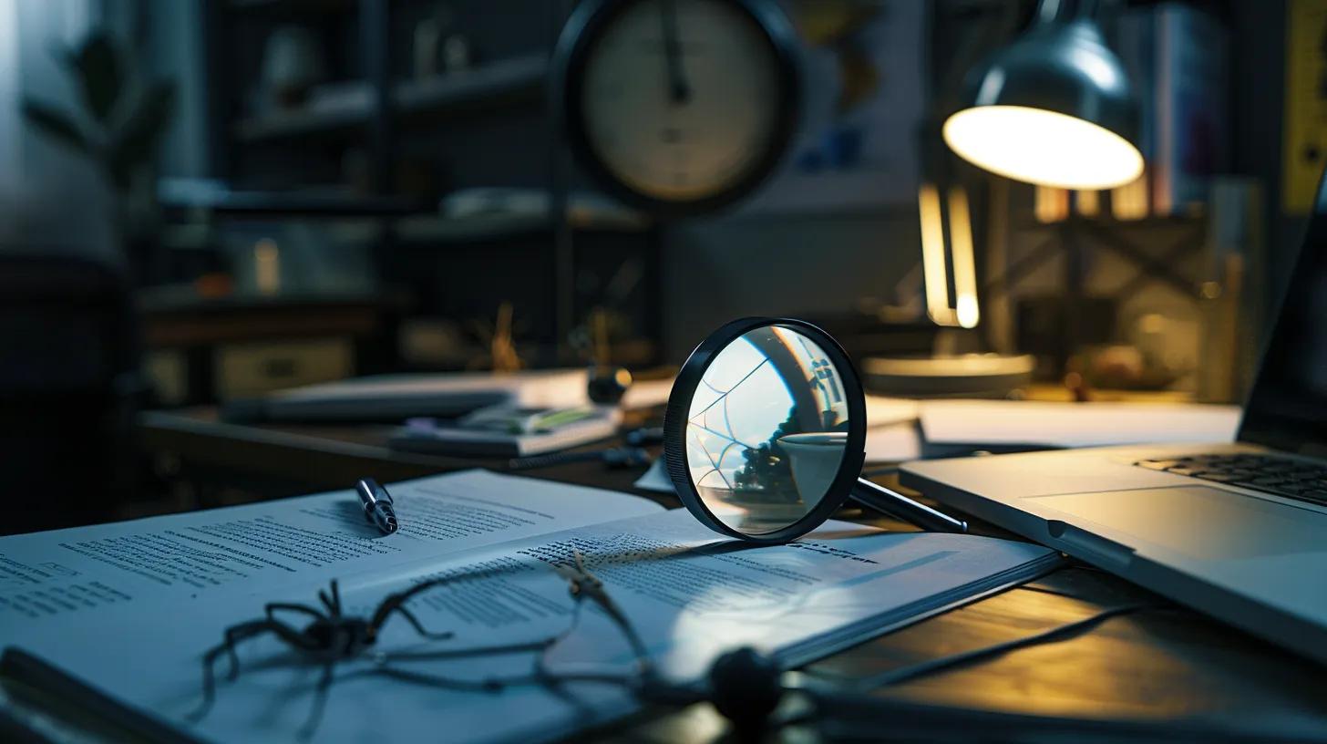 a sharply focused close-up of a brightly lit office desk featuring a high-tech magnifying glass and a detailed guidebook on spider identification, creating a clinical atmosphere of research and analysis surrounding the evaluation of potentially dangerous spider species. a sharply focused close-up of a brightly lit office desk featuring a high-tech magnifying glass and a detailed guidebook on spider identification, creating a clinical atmosphere of research and analysis surrounding the evaluation of potentially dangerous spider species.