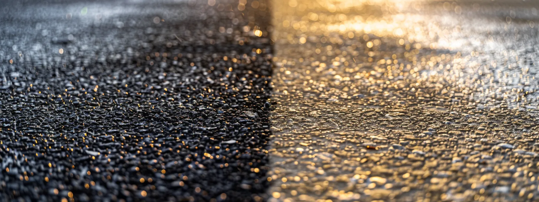 a side-by-side comparison of a gleaming black asphalt pavement and a textured concrete surface under soft natural lighting, highlighting their contrasting colors and textures in a commercial setting. a side-by-side comparison of a gleaming black asphalt pavement and a textured concrete surface under soft natural lighting, highlighting their contrasting colors and textures in a commercial setting.