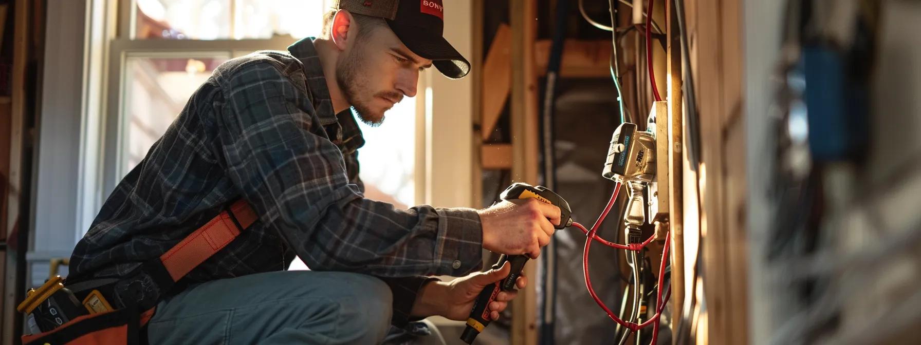 a skilled electrician efficiently restores power in a historic cape cod home, showcasing modern tools alongside the charming architectural features, encapsulating the dual commitment to safety and preservation in a well-lit, bustling residential interior. a skilled electrician efficiently restores power in a historic cape cod home, showcasing modern tools alongside the charming architectural features, encapsulating the dual commitment to safety and preservation in a well-lit, bustling residential interior.