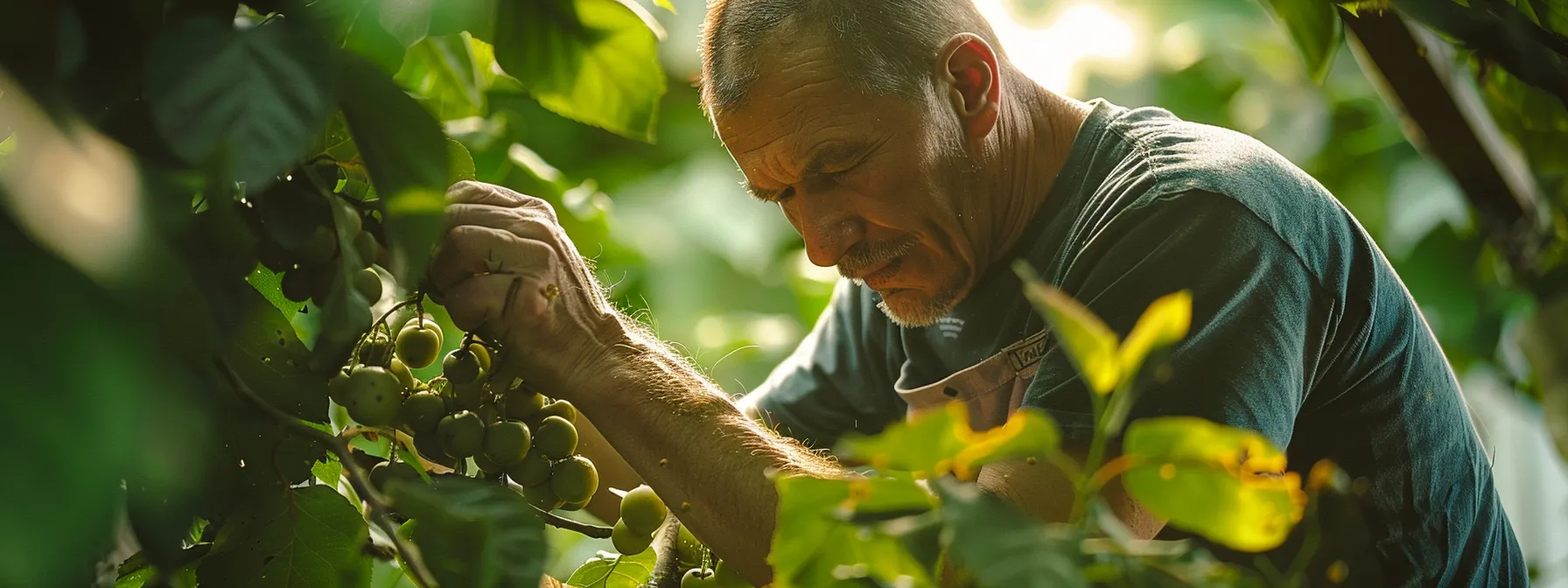 a skilled gardener meticulously prunes a vibrant viburnum tree in a well-organized kitchen garden, showcasing clean cuts and thoughtful technique under controlled, bright indoor lighting. a skilled gardener meticulously prunes a vibrant viburnum tree in a well-organized kitchen garden, showcasing clean cuts and thoughtful technique under controlled, bright indoor lighting.