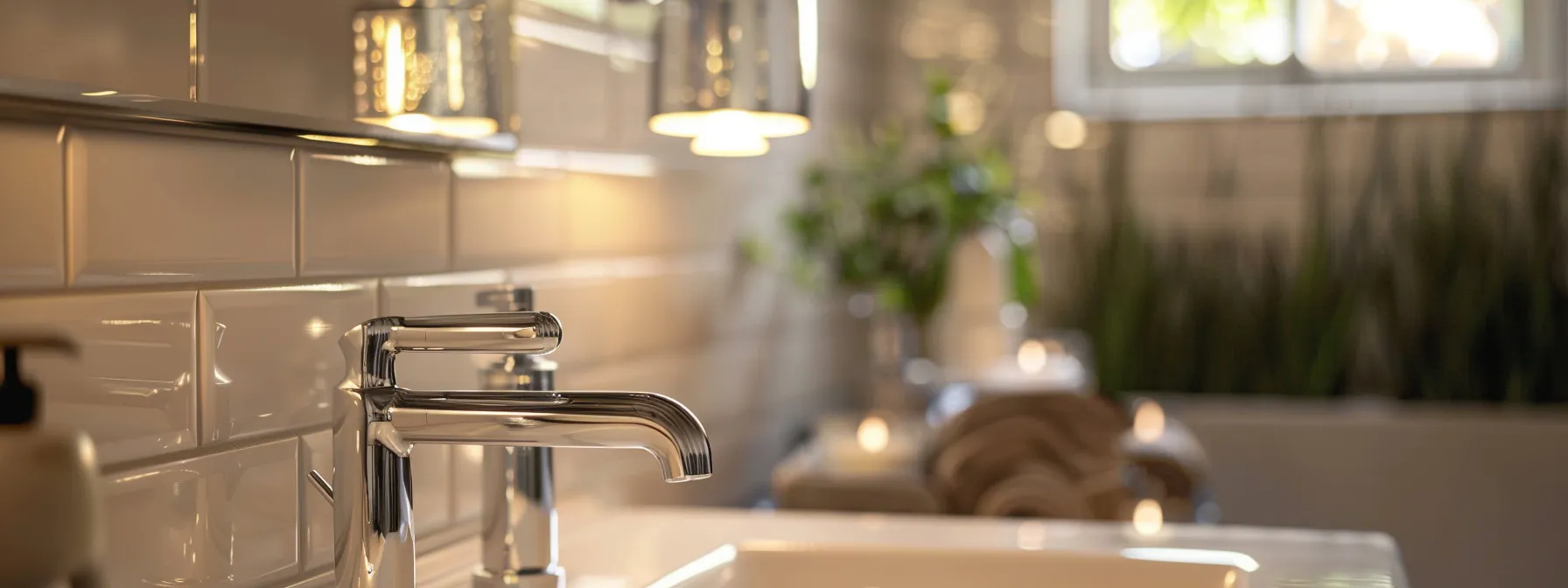 a skilled plumber expertly repairs a modern bathroom fixture, showcasing gleaming chrome and pristine tiles under warm, inviting light, symbolizing quality plumbing solutions for conejo valley homes.
