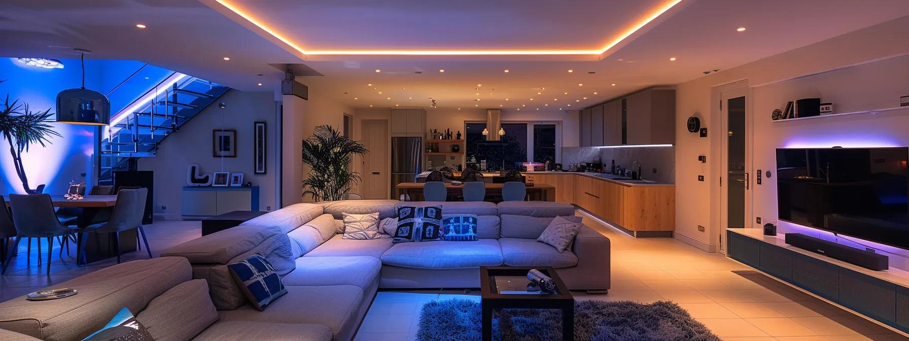 a sleek and stylish living room with seamlessly integrated smart devices and minimal cable clutter, embodying the perfect blend of modern technology and design aesthetics. a sleek and stylish living room with seamlessly integrated smart devices and minimal cable clutter, embodying the perfect blend of modern technology and design aesthetics.