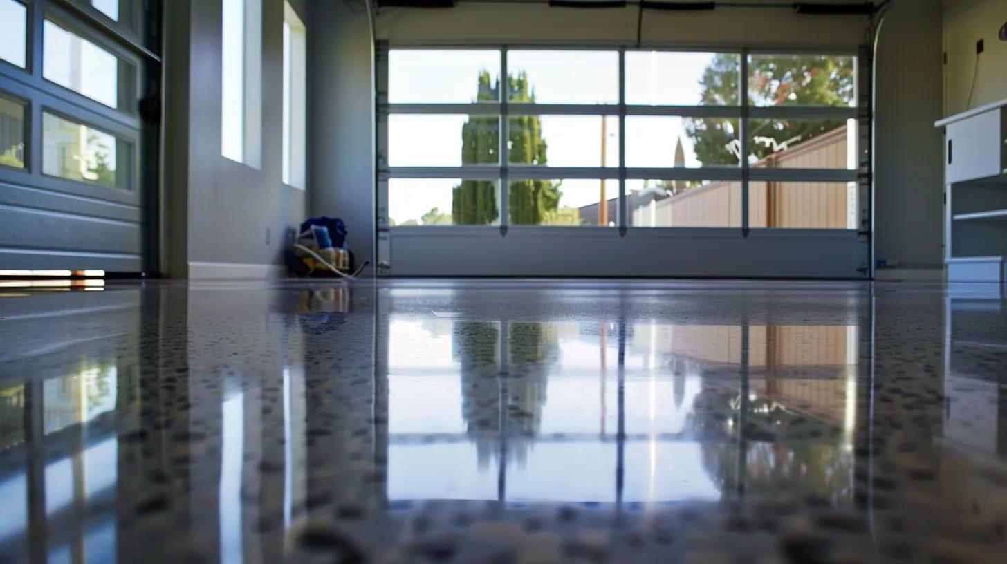 a sleek, environmentally-friendly epoxy resin garage floor glistens under soft, natural light, highlighting its vibrant colors and smooth finish while showcasing the sustainable choices available for modern home solutions. a sleek, environmentally-friendly epoxy resin garage floor glistens under soft, natural light, highlighting its vibrant colors and smooth finish while showcasing the sustainable choices available for modern home solutions.
