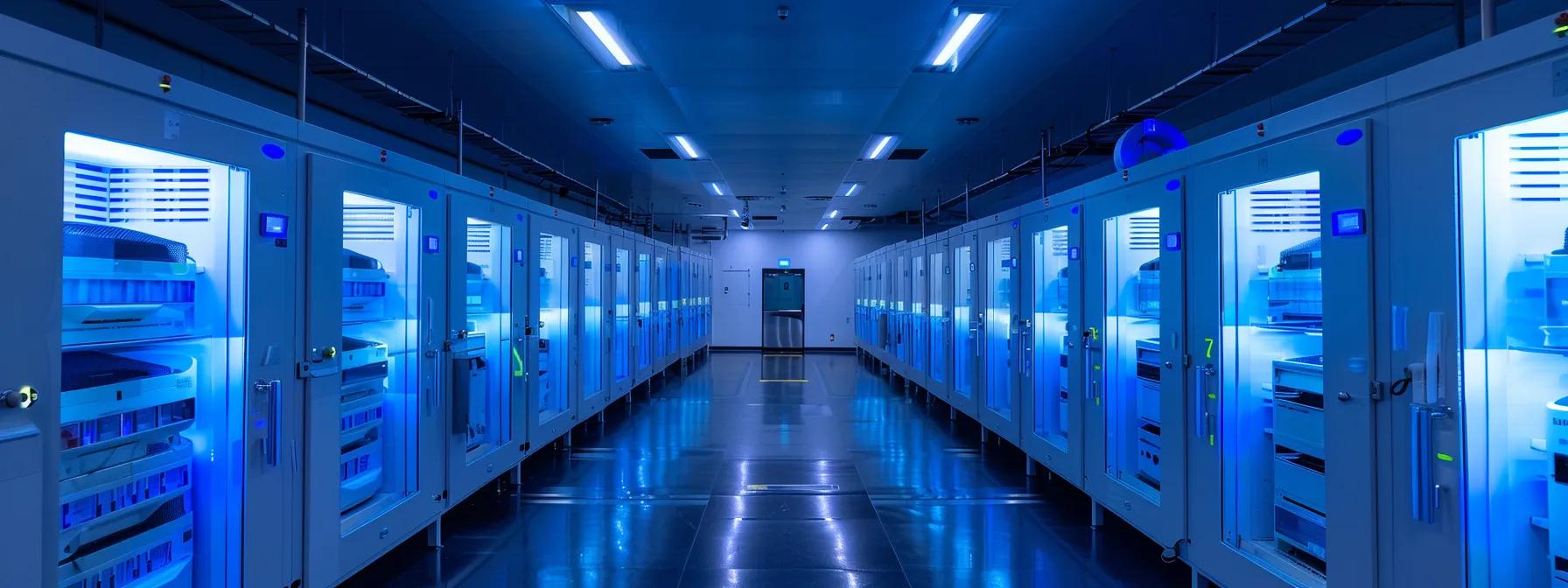 a sleek, high-tech research laboratory showcasing a row of advanced morgue freezers, complete with touch-screen interfaces and digital displays, set in a sterile environment illuminated by bright overhead led lights, emphasizing precision and innovation in scientific studies. a sleek, high-tech research laboratory showcasing a row of advanced morgue freezers, complete with touch-screen interfaces and digital displays, set in a sterile environment illuminated by bright overhead led lights, emphasizing precision and innovation in scientific studies.