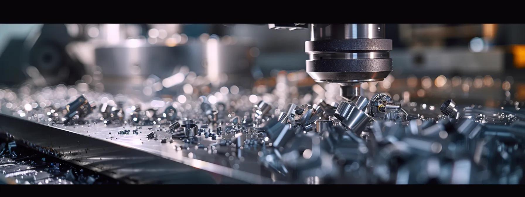 a sleek, high-tech cnc machining workshop showcases a sophisticated machine effortlessly crafting a precision component, with intricate metal shavings scattered on a polished workbench under bright, focused overhead lighting.