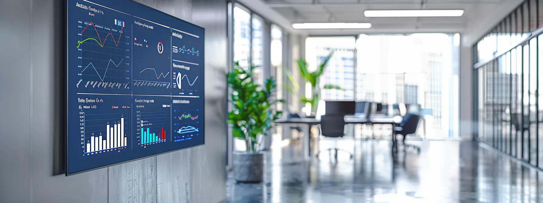 a sleek, high-tech office space showcases a modern analytics dashboard on a glossy screen, displaying vibrant graphs and metrics that illustrate the impactful relationship between pr strategies and ctv advertising success, with digitally rendered elements symbolizing media impressions and engagement rates prominently highlighted.