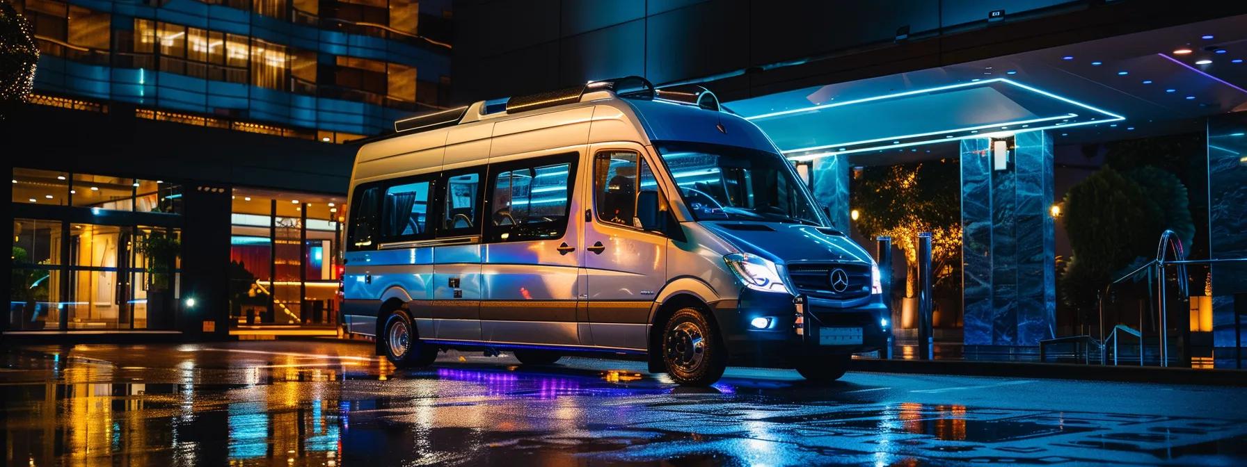 a sleek, luxurious mini bus parked in an urban setting showcases its plush leather interior and state-of-the-art amenities, inviting travelers for an elegant yet affordable experience. a sleek, luxurious mini bus parked in an urban setting showcases its plush leather interior and state-of-the-art amenities, inviting travelers for an elegant yet affordable experience.