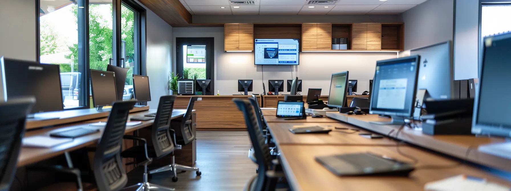 a sleek martial arts school office is highlighted, featuring a modern computer setup with enrollment software on the screen, automated payment processing displayed, and a digital calendar on the wall, all bathed in professional, focused lighting. a sleek martial arts school office is highlighted, featuring a modern computer setup with enrollment software on the screen, automated payment processing displayed, and a digital calendar on the wall, all bathed in professional, focused lighting.