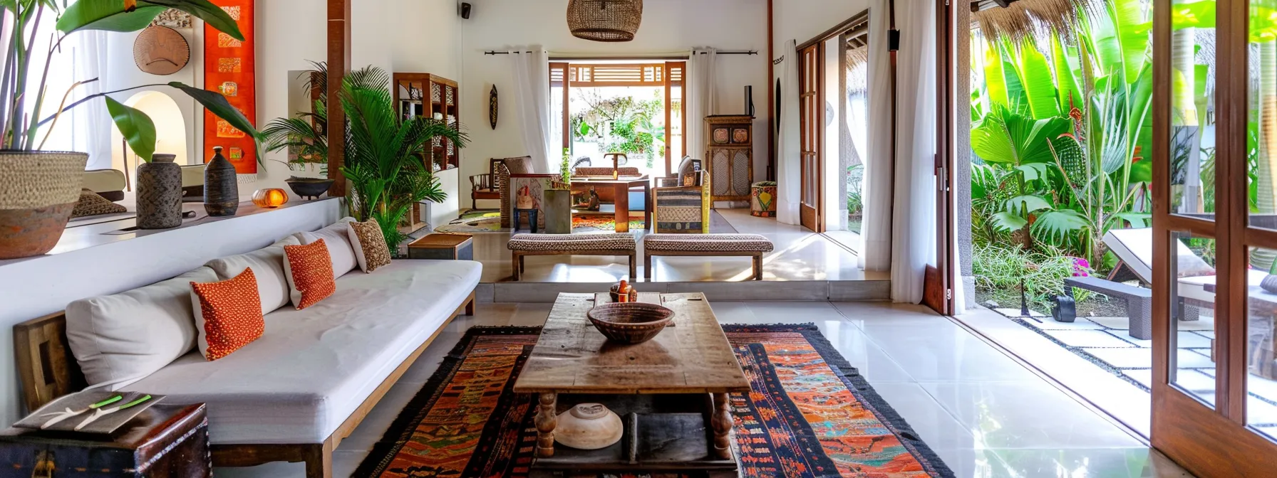 a sleek, modern airbnb interior features a bright and airy living space adorned with chic decor, luxurious textiles, and stylish outdoor seating, all showcasing the enticing atmosphere perfect for an upscale vacation experience.