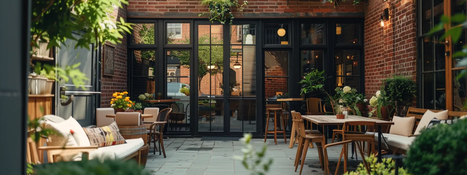 a sleek, modern airbnb rental with bright interiors, showcasing styled boutique decor, elegant outdoor seating, and a tranquil ambiance, all set against the backdrop of a bustling urban environment reflecting the challenges and community considerations of short-term rentals.
