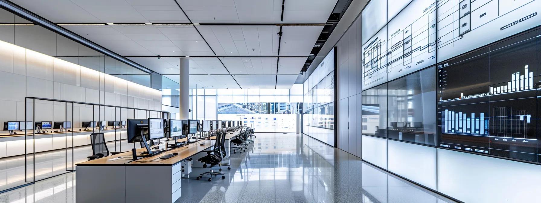 a sleek, modern architectural office filled with large digital screens displaying intricate revit setups, featuring detailed line styles, material libraries, and project schedules, illuminated by bright artificial lighting to emphasize the precision of advanced design techniques.