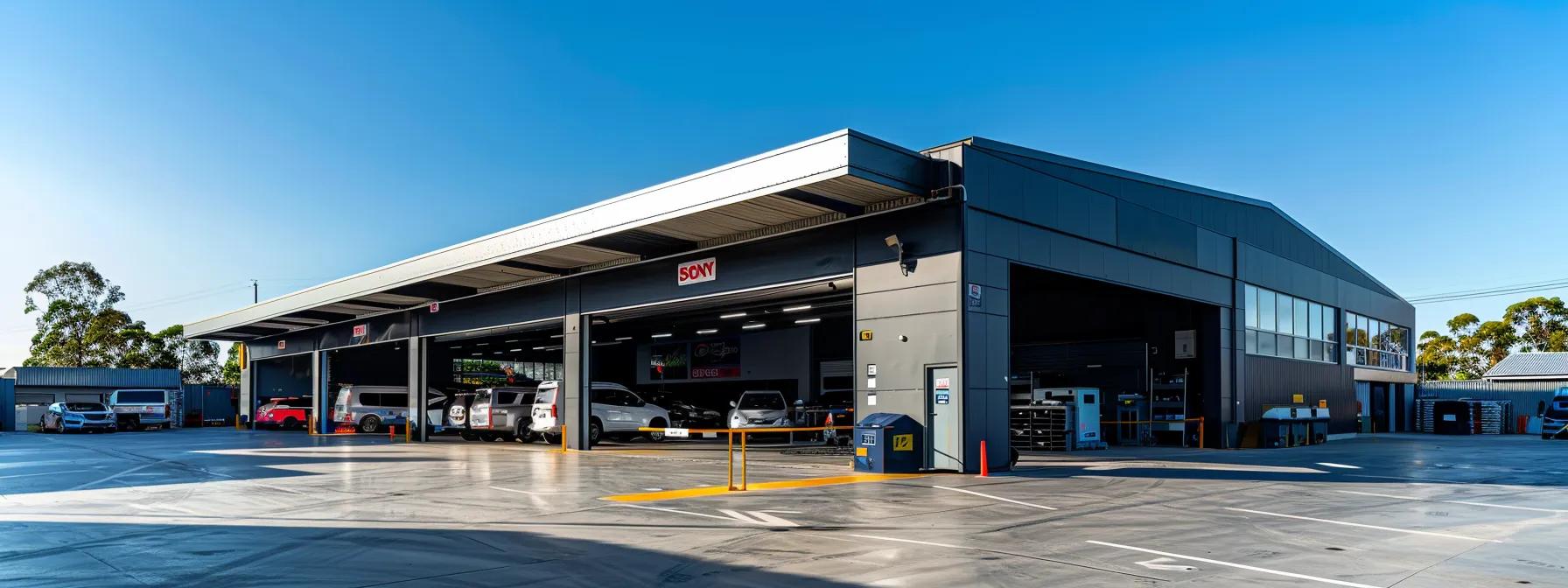 a sleek, modern automotive service centre on the gold coast, featuring polished workshop bays with advanced diagnostic equipment and a prominent sign highlighting professional roadworthy services. a sleek, modern automotive service centre on the gold coast, featuring polished workshop bays with advanced diagnostic equipment and a prominent sign highlighting professional roadworthy services.