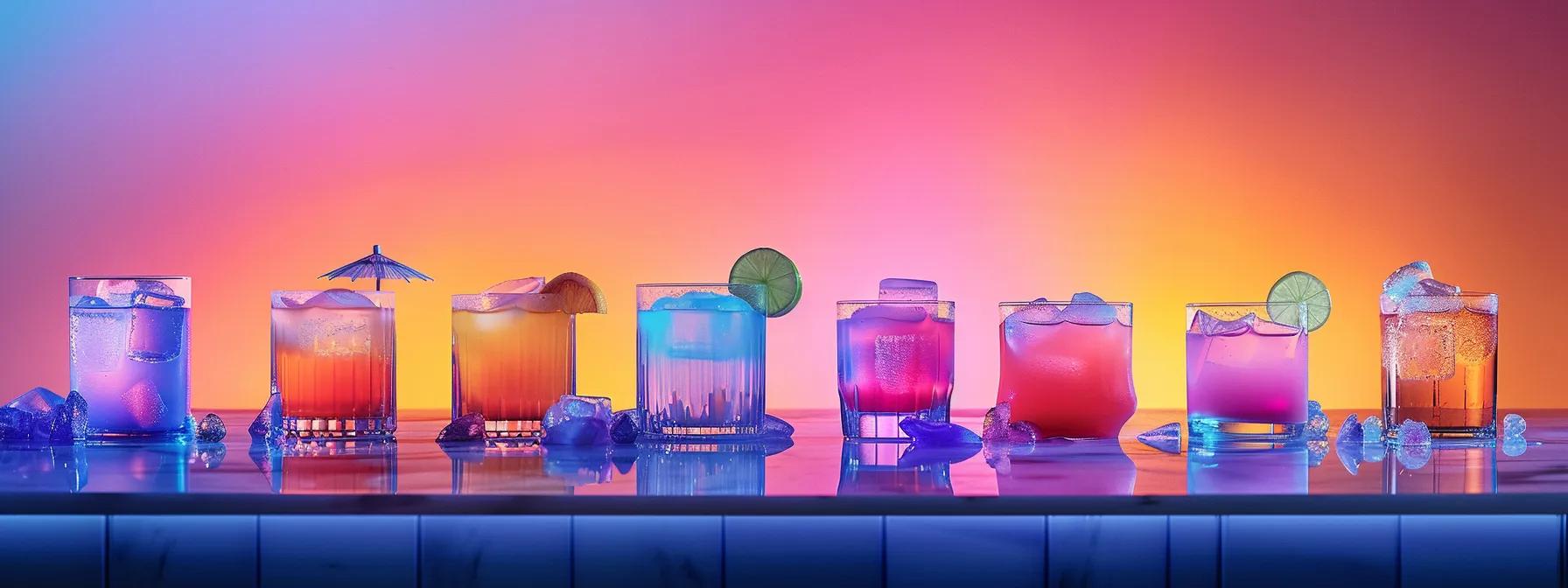 a sleek, modern bar setting showcases vibrant cocktails infused with delta-9 thc, featuring colorful layers of fruity hues and subtle earthy tones, designed to emphasize the harmonious blend of flavor and mind-enhancing experience. a sleek, modern bar setting showcases vibrant cocktails infused with delta-9 thc, featuring colorful layers of fruity hues and subtle earthy tones, designed to emphasize the harmonious blend of flavor and mind-enhancing experience.