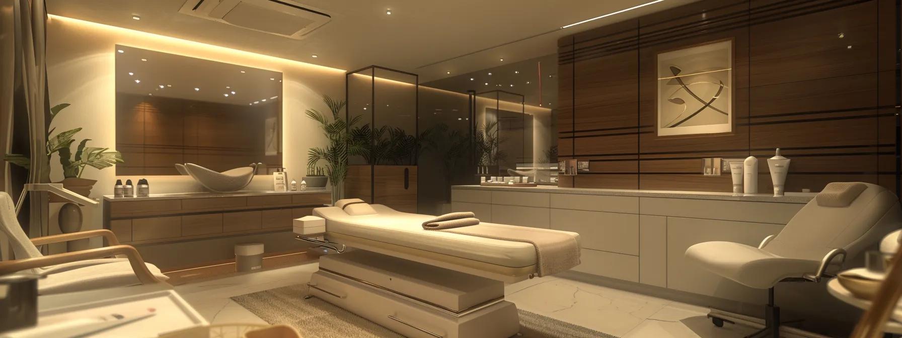 a sleek, modern beauty salon interior showcases a professional waxing station with a skilled aesthetician preparing a client for a quick and efficient waxing session, emphasizing the luxury and quality of salon services over diy home methods.