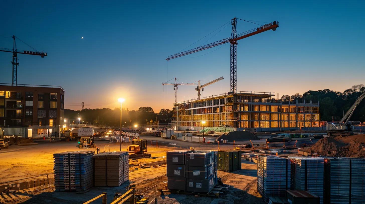 a sleek, modern construction site in knoxville showcases a blend of innovative sustainable building techniques and traditional construction practices, featuring cranes and modular units alongside stacks of recycled materials, all under dramatic industrial lighting that highlights the contrast between old and new methodologies. a sleek, modern construction site in knoxville showcases a blend of innovative sustainable building techniques and traditional construction practices, featuring cranes and modular units alongside stacks of recycled materials, all under dramatic industrial lighting that highlights the contrast between old and new methodologies.