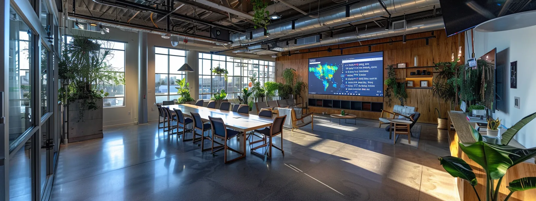 a sleek, modern ecommerce office environment features a large screen displaying real-time analytics and user engagement metrics, while ai-driven chatbots interact with customers, highlighting the transformative impact of seo ai on user experience.