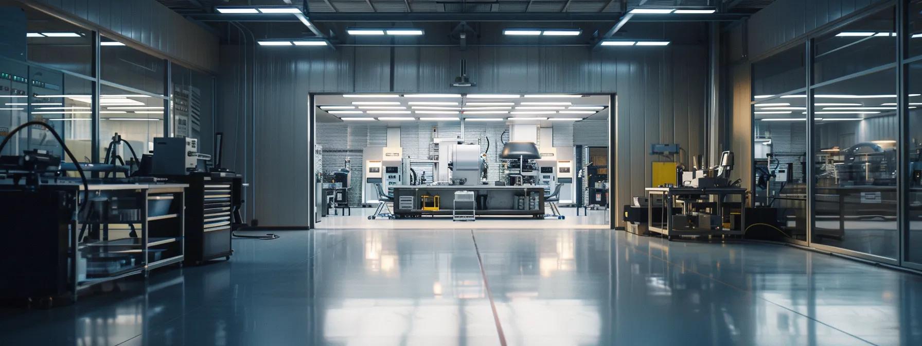a sleek, modern fabrication workshop showcases advanced machinery at work, highlighting the dynamic interaction between local and chinese industries adapting to evolving market trends in sheet metal fabrication.