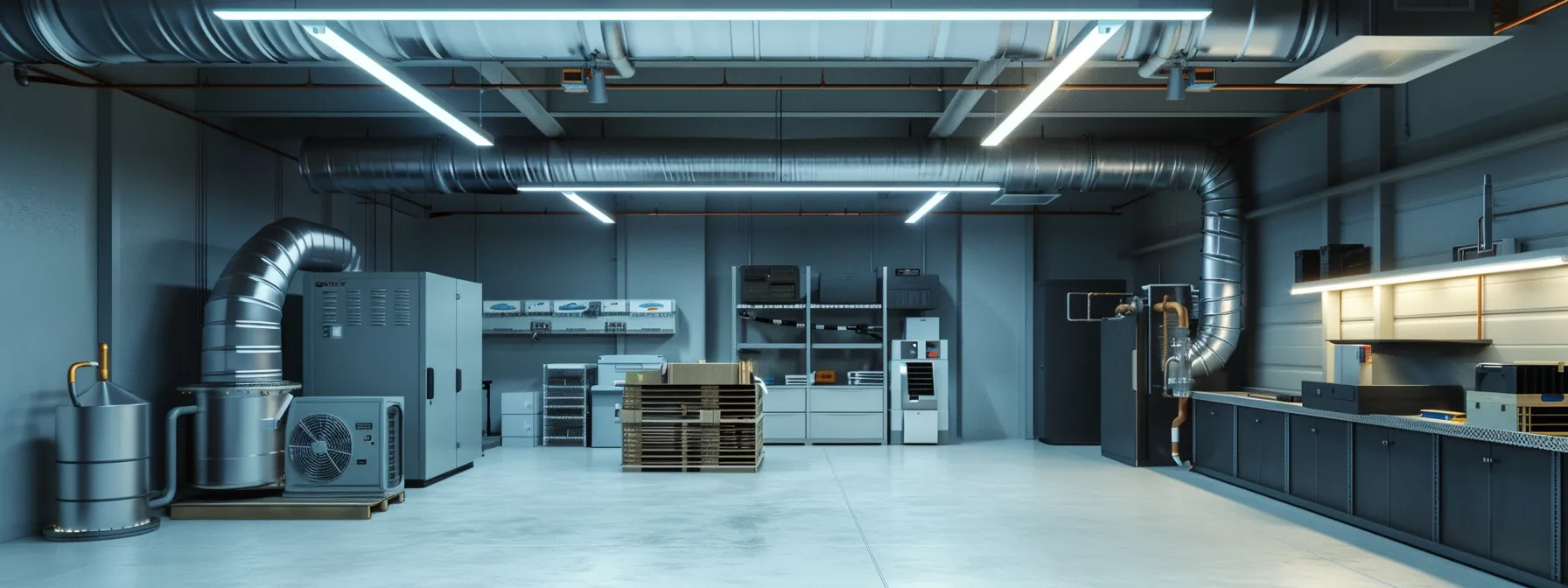 a sleek, modern hvac maintenance office, featuring a well-organized display of duct-cleaning equipment, illuminated by bright overhead lights that highlight the importance of maintaining air quality and system efficiency. a sleek, modern hvac maintenance office, featuring a well-organized display of duct-cleaning equipment, illuminated by bright overhead lights that highlight the importance of maintaining air quality and system efficiency.