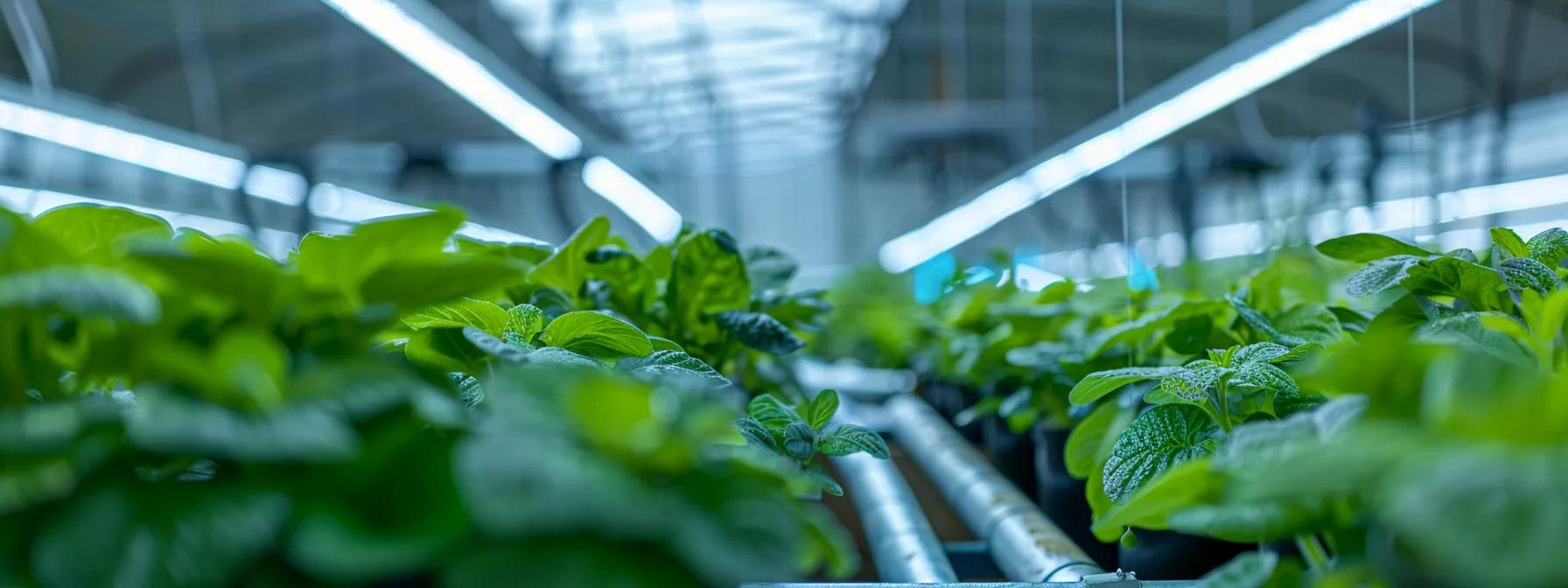 a sleek, modern hydroponic setup in a well-lit urban greenhouse features clear tubes transporting vibrant nutrient-rich water, with a digital display highlighting the precise pump flow rate and wattage, emphasizing the efficiency and performance of the system.