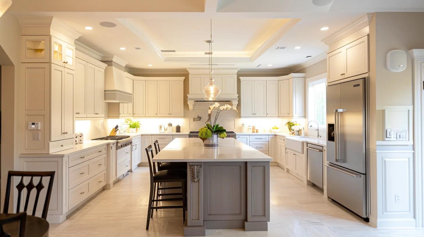 a sleek, modern kitchen featuring minimalist shaker cabinets illuminated by warm, sophisticated lighting that highlights the clean lines and practical elegance of the space. a sleek, modern kitchen featuring minimalist shaker cabinets illuminated by warm, sophisticated lighting that highlights the clean lines and practical elegance of the space.