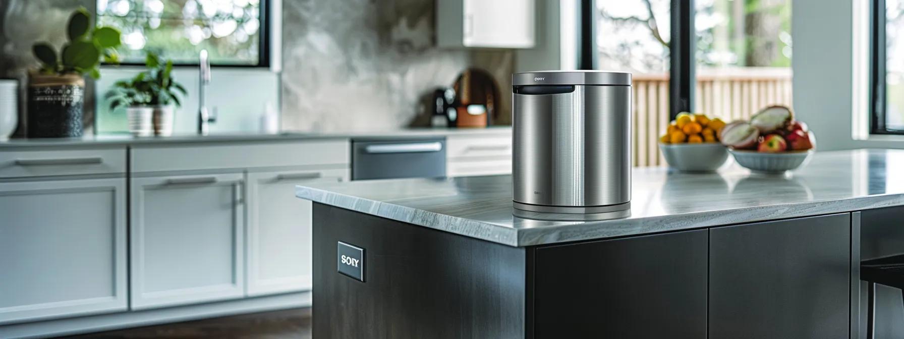 a sleek, modern kitchen featuring a prominently displayed high-efficiency garbage disposal unit, enveloped in a bright, clean atmosphere with polished countertops, emphasizing the benefits of upgrading to a reliable waste management solution. a sleek, modern kitchen featuring a prominently displayed high-efficiency garbage disposal unit, enveloped in a bright, clean atmosphere with polished countertops, emphasizing the benefits of upgrading to a reliable waste management solution.